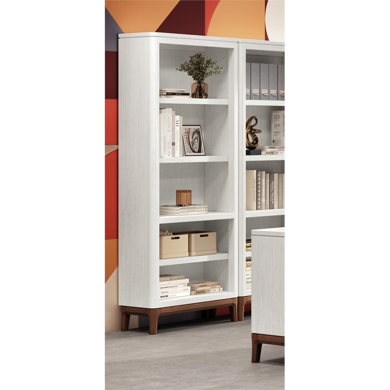 Pemberly Row Contemporary Laminate Wood Open Bookcase in Soft White