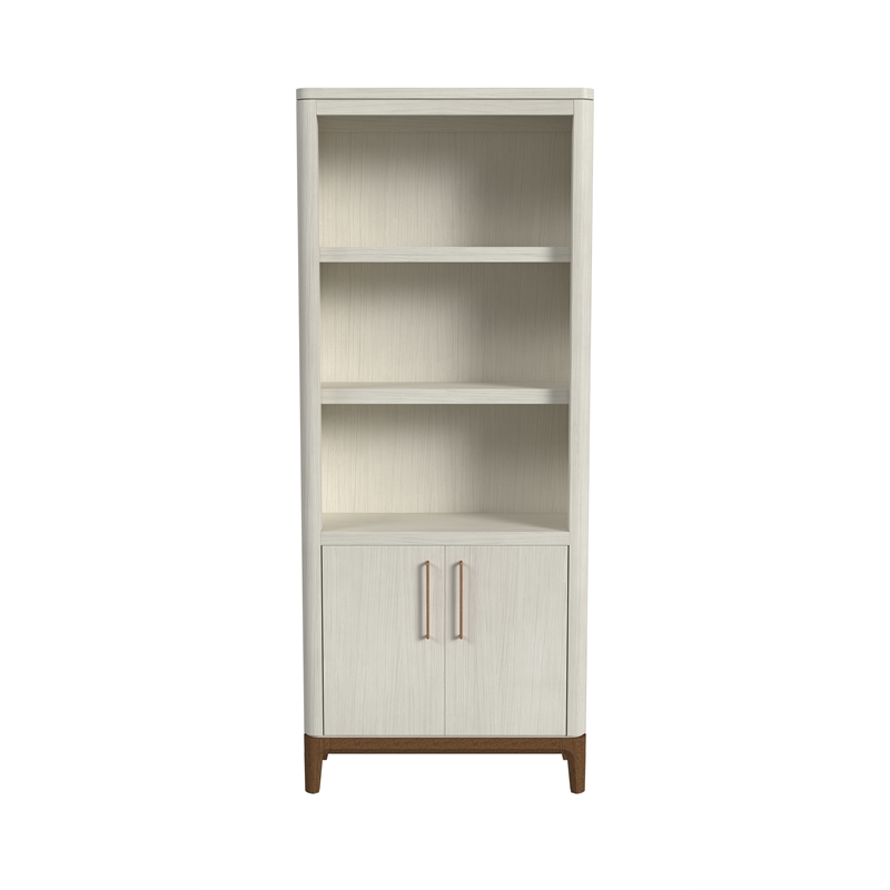 Pemberly Row Contemporary Laminate Wood Bookcase with Doors in Soft White