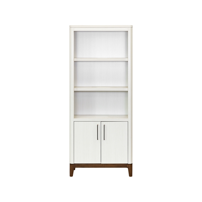 Pemberly Row Contemporary Laminate Wood Bookcase with Doors in Soft White