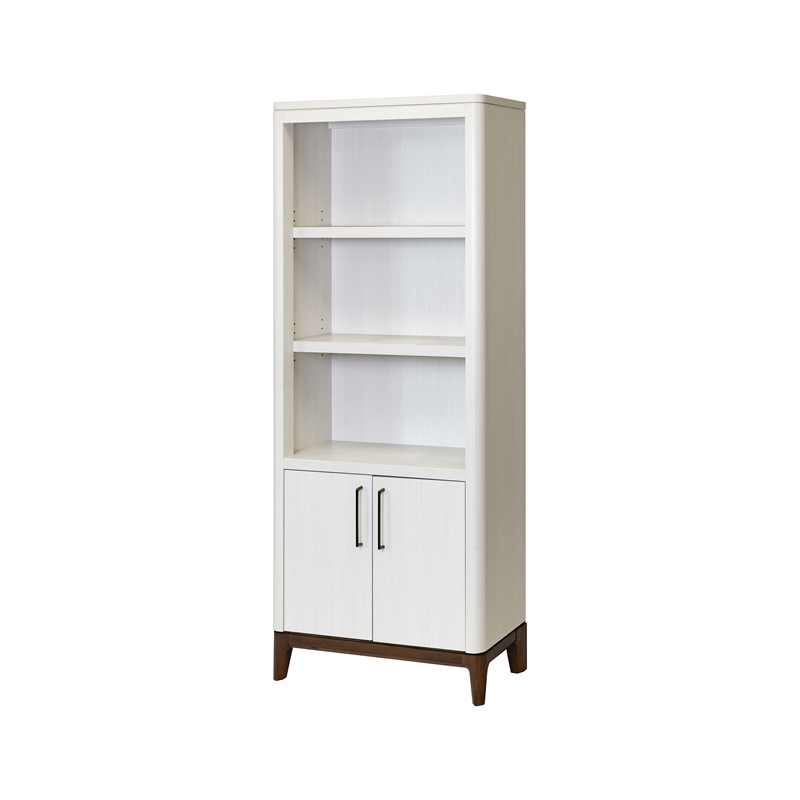 Pemberly Row Contemporary Laminate Wood Bookcase with Doors in Soft White