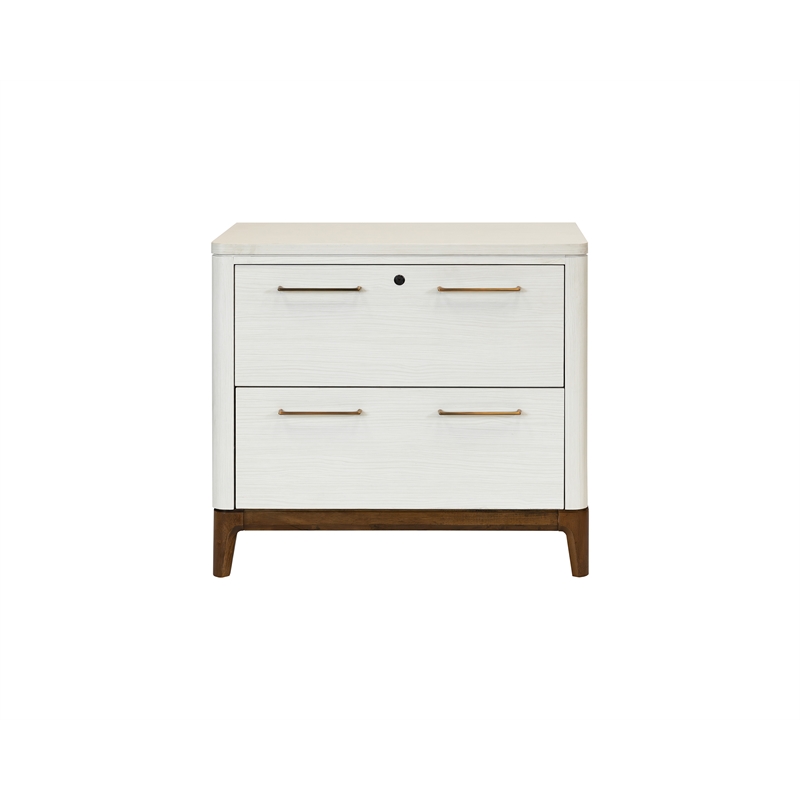 Pemberly Row Contemporary Laminate Wood Lateral File Cabinet in Soft White