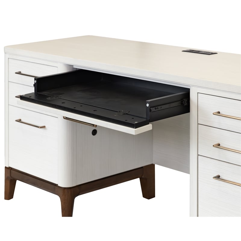 Pemberly Row Contemporary Laminate Double Pedestal Executive Desk in Soft White