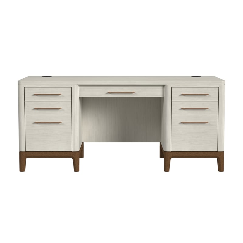 Pemberly Row Contemporary Laminate Double Pedestal Executive Desk in Soft White