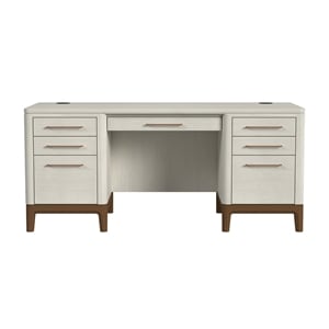 Pemberly Row Contemporary Laminate Double Pedestal Executive Desk in Soft White