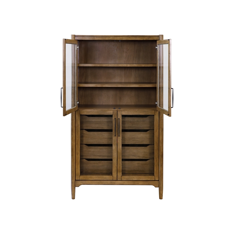 Pemberly Row Wood Display Cabinet with Glass Doors & Drawers Fully Assembled