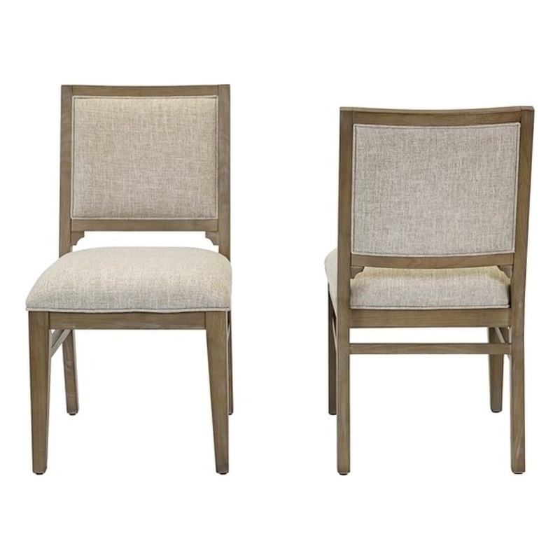 Pemberly Row Upholstered Dining Chairs Set of 2 with Solid Wood Frame in Brown