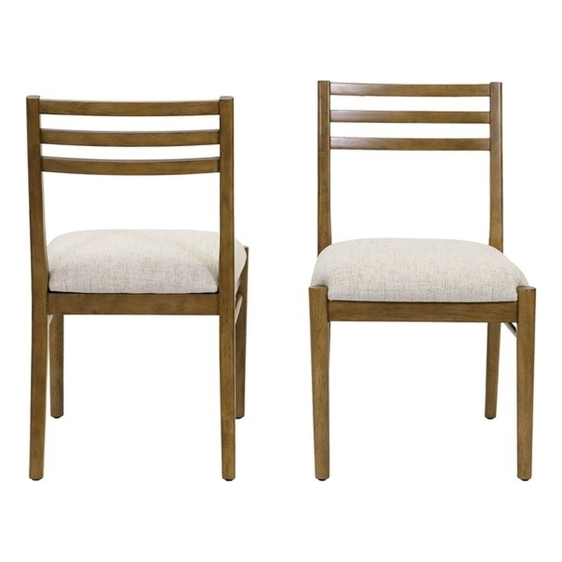 Pemberly Row Modern Slat Back Upholstered Dining Chairs Set of 2 in Brown