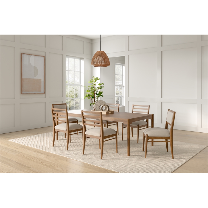 Pemberly Row Dining Table Set with 6 Chairs and Extension Leaf in Brown