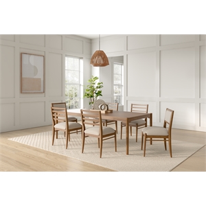 Pemberly Row Dining Table Set with 6 Chairs and Extension Leaf in Brown