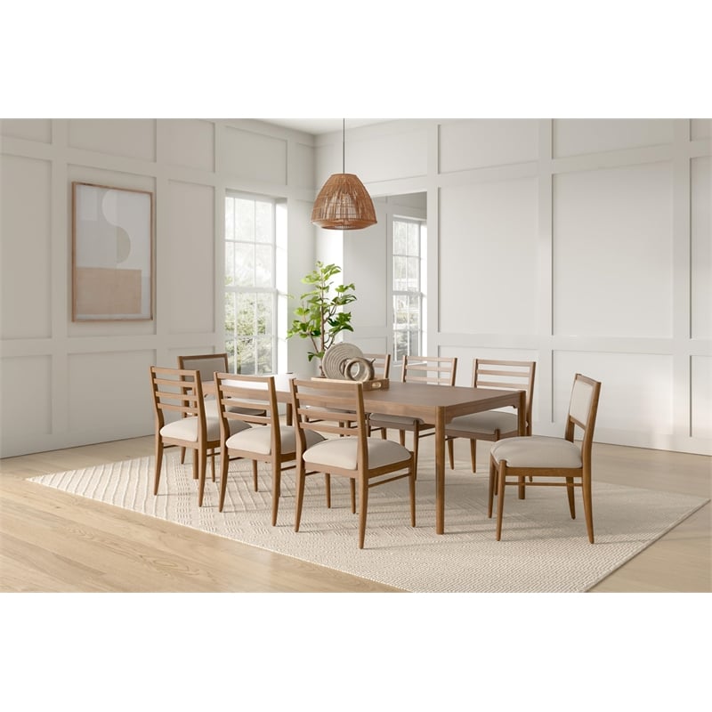 Pemberly Row Dining Table Set with 8 Chairs and Extension Leaf in Brown