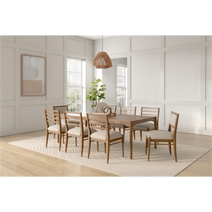 Pemberly Row Dining Table Set with 8 Chairs and Extension Leaf in Brown