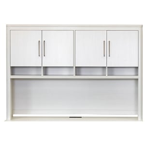 Pemberly Row Contemporary Laminate Wood Hutch with 4 Doors in Soft White