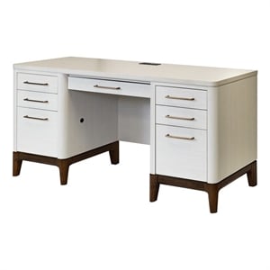 Pemberly Row Contemporary Laminate Wood Credenza Desk in Soft White