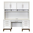 Pemberly Row Contemporary Laminate Credenza Desk and Hutch Set in Soft White