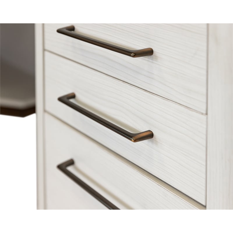 Pemberly Row Contemporary Laminate Wood L-Desk and Return in Soft White