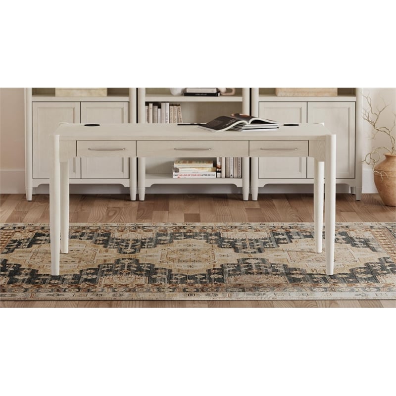 Pemberly Row Modern Wood Writing Desk with Ball Bearing Drawers in White