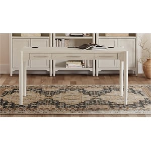 Pemberly Row Modern Wood Writing Desk with Ball Bearing Drawers in White