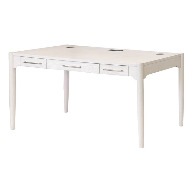 Pemberly Row Modern Wood Writing Desk with Ball Bearing Drawers in White