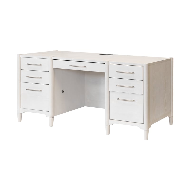 Pemberly Row Wood Credenza Desk w/ Hutch & File Drawers Fully Assembled in White