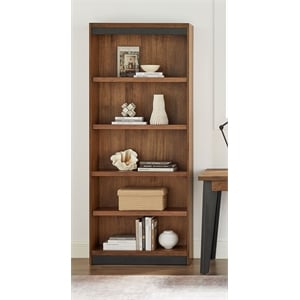 Pemberly Row 78&quot Acacia Wood Open Bookcase with Adjustable Shelves in Brown