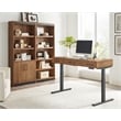 Pemberly Row Acacia Wood Electric Sit-Stand Desk with Power Center in Brown