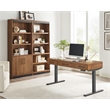 Pemberly Row Acacia Wood Electric Sit-Stand Desk with Power Center in Brown