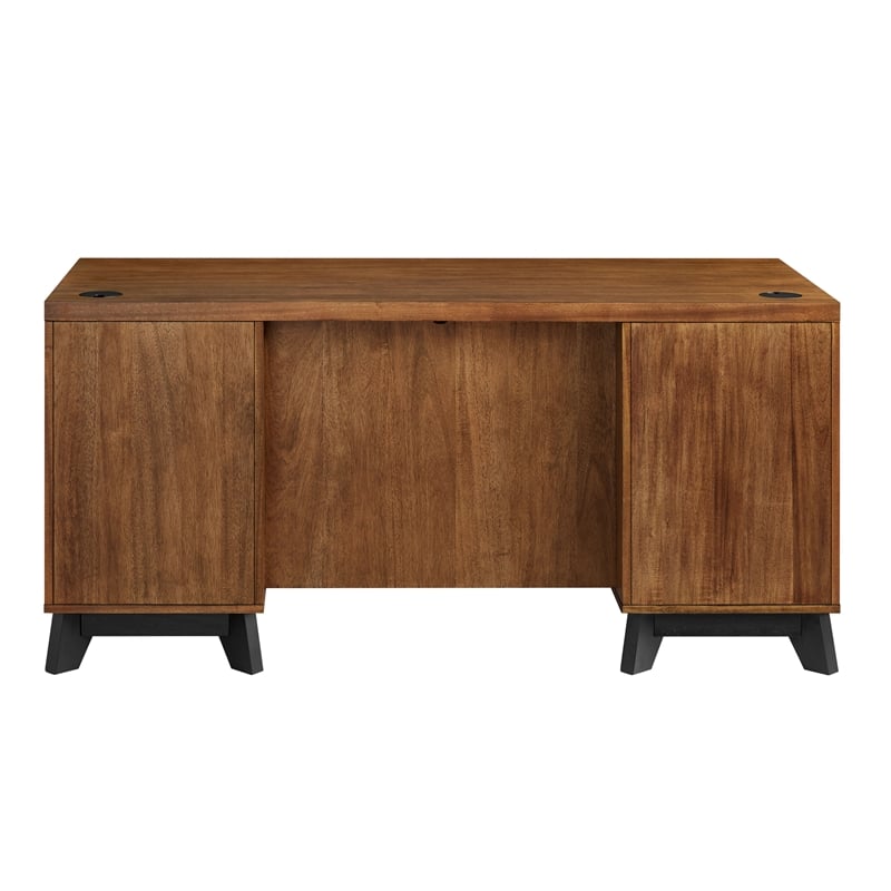 Pemberly Row Wood Double Pedestal Executive Desk with Locking Files in Brown
