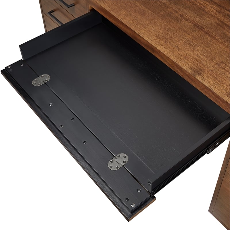Pemberly Row Wood Double Pedestal Executive Desk with Locking Files in Brown