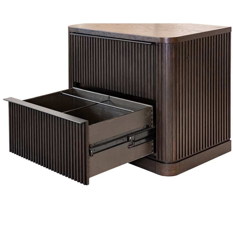 Pemberly Row Lateral File Cabinet with Locking Drawer & Fluted Detail in Brown