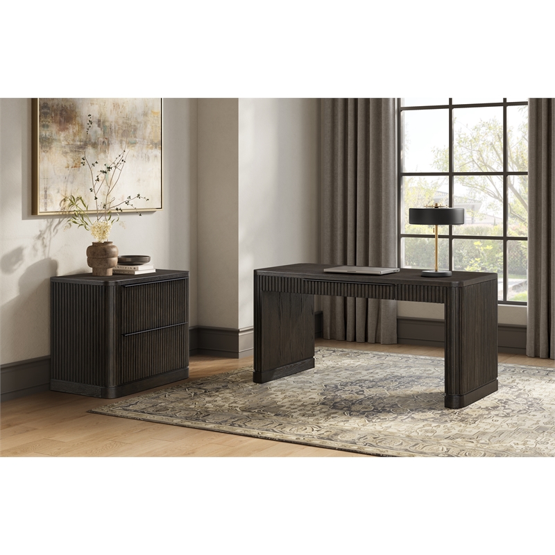 Pemberly Row Lateral File Cabinet with Locking Drawer & Fluted Detail in Brown