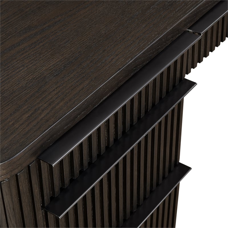 Pemberly Row Wood L-Desk with Fluted Tambour Detail and Locking File in Brown