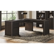 Pemberly Row Wood L-Desk with Fluted Tambour Detail and Locking File in Brown