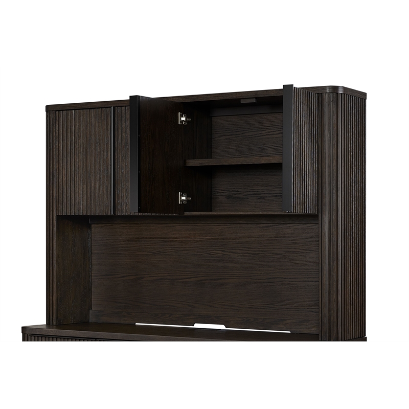 Pemberly Row Executive Hutch with Wood Doors and Fluted Tambour Detail in Brown