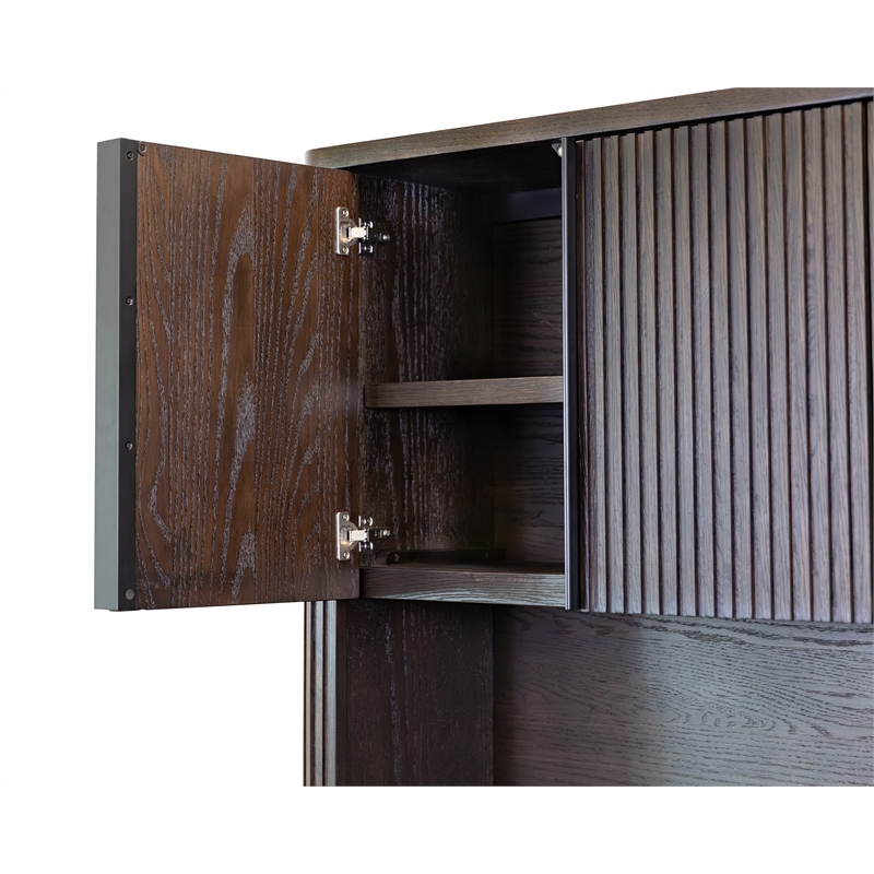 Pemberly Row Executive Hutch with Wood Doors and Fluted Tambour Detail in Brown