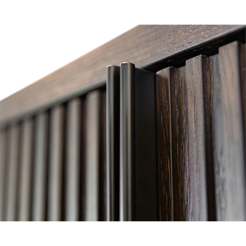 Pemberly Row Executive Hutch with Wood Doors and Fluted Tambour Detail in Brown