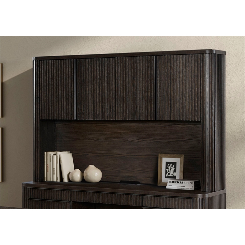 Pemberly Row Executive Hutch with Wood Doors and Fluted Tambour Detail in Brown
