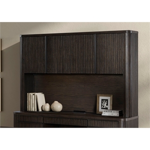Pemberly Row Executive Hutch with Wood Doors and Fluted Tambour Detail in Brown