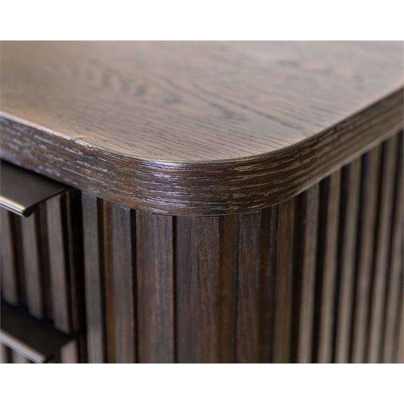 Pemberly Row Brown Executive Credenza with Fluted Tambour Detail & Power Center