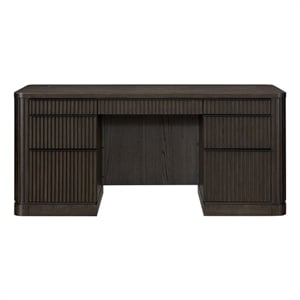 Pemberly Row Brown Executive Credenza with Fluted Tambour Detail & Power Center