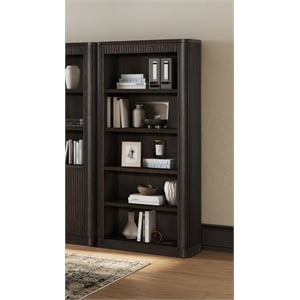 Pemberly Row 76&quot Wood Open Bookcase with Fluted Tambour Detail in Brown