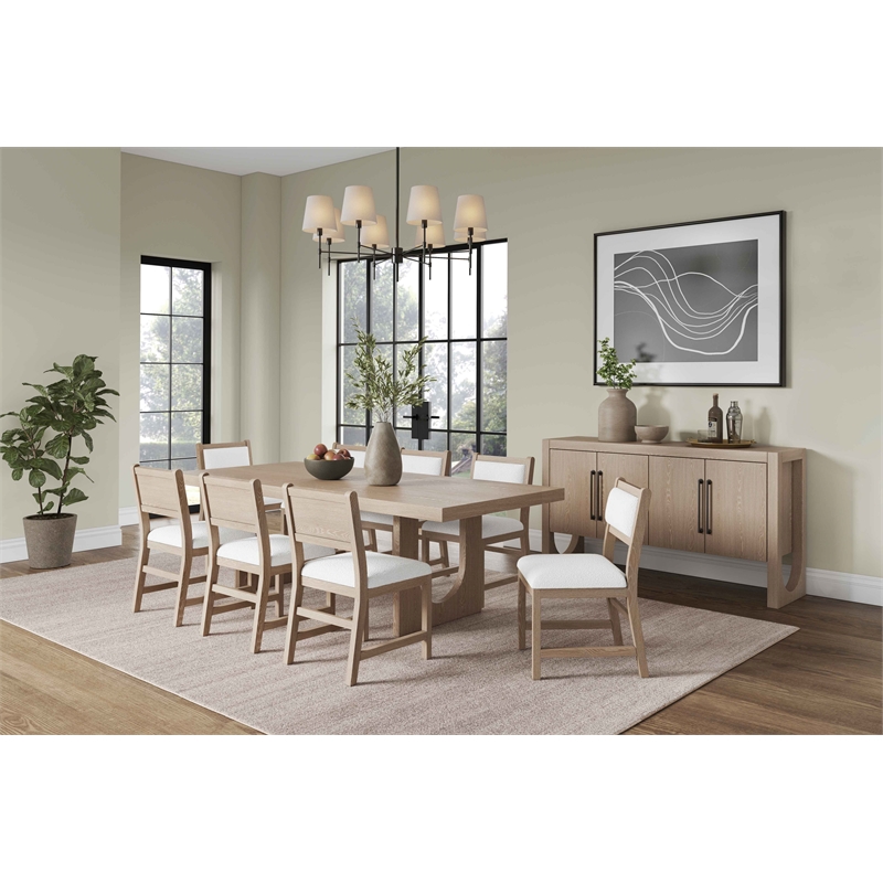 Pemberly Row Upholstered White Oak Dining Chairs Set of 2 in Light Brown
