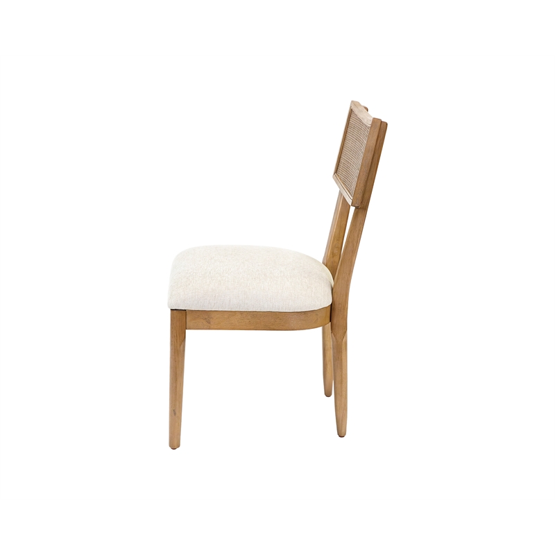 Pemberly Row Wood Dining Side Chairs with Woven Rattan Back Set of 2 in Brown