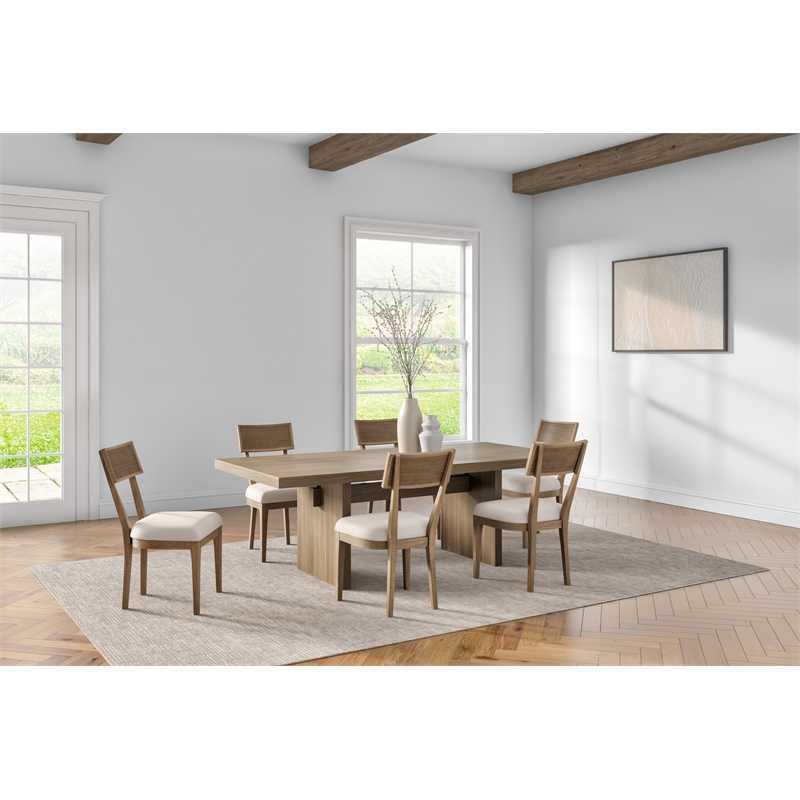 Pemberly Row Wood Dining Side Chairs with Woven Rattan Back Set of 2 in Brown