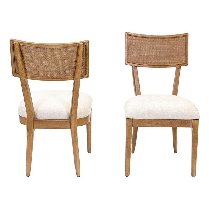 Pemberly Row Wood Dining Side Chairs with Woven Rattan Back Set of 2 in Brown