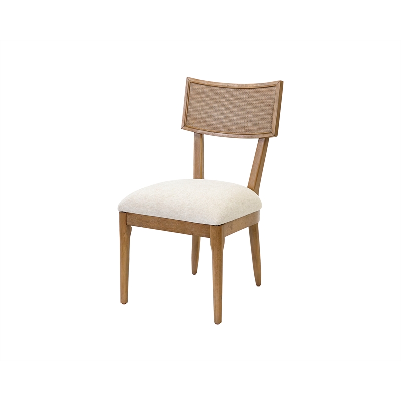 Pemberly Row Wood Dining Side Chairs with Woven Rattan Back Set of 2 in Brown