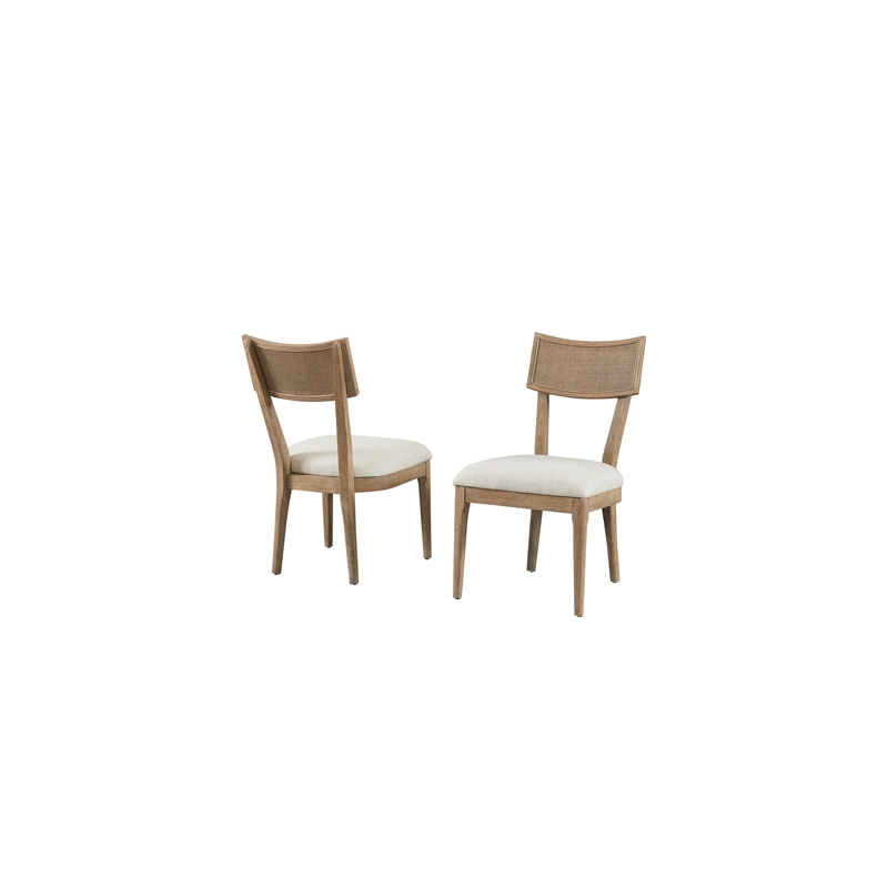 Pemberly Row Wood Dining Side Chairs with Woven Rattan Back Set of 2 in Brown