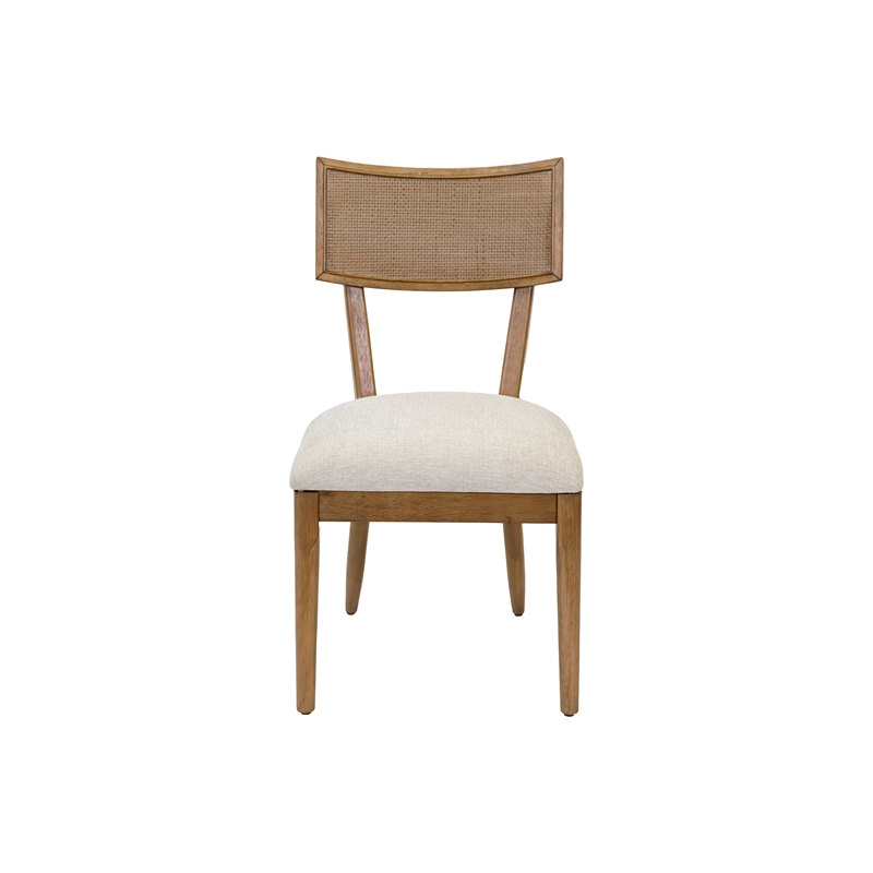 Pemberly Row Wood Dining Side Chairs with Woven Rattan Back Set of 2 in Brown