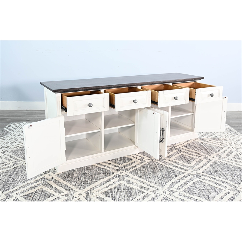 Pemberly Row Two-Tone Wood Credenza with Concealed Storage in Natural and Brown