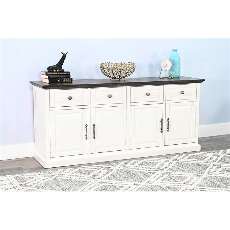Pemberly Row Two-Tone Wood Credenza with Concealed Storage in Natural and Brown