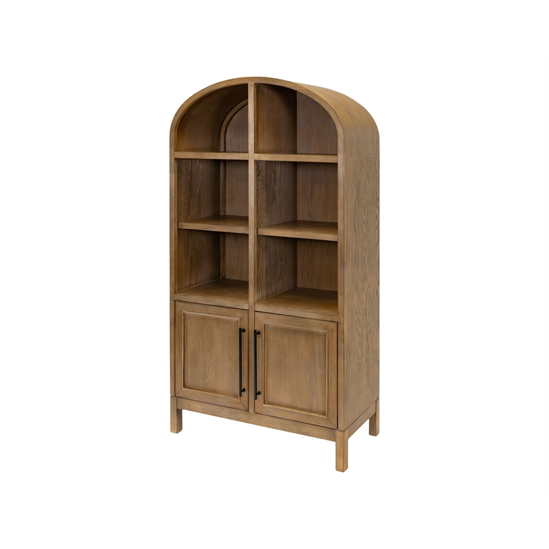 Pemberly Row Arched Wood Display Cabinet with Adjustable Shelves Fully Assembled